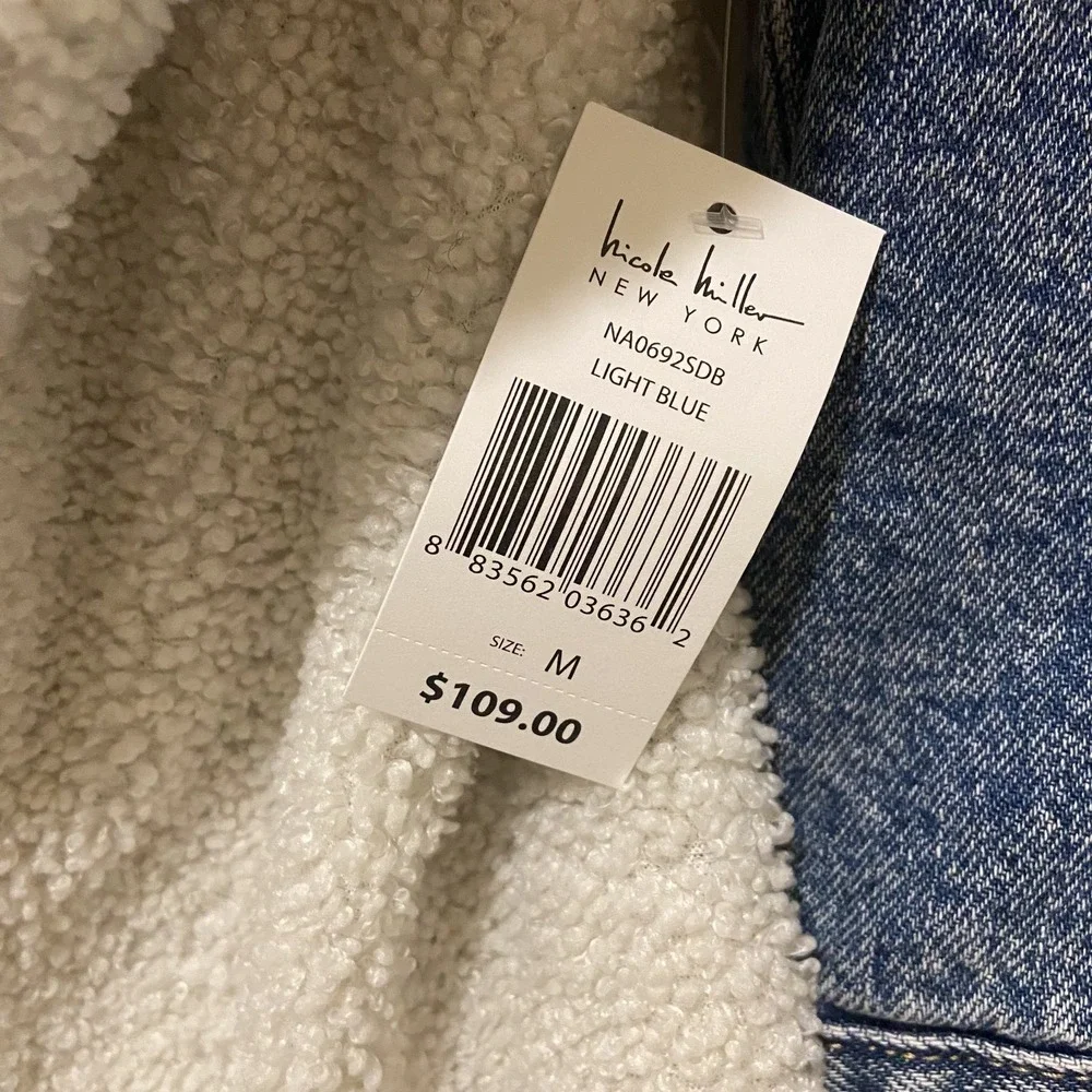 NWT Nicole Miller Women's Sherpa Lined Denim Jacket w/ Pockets Size Medium